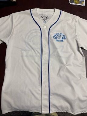 Men's White Baseball Jersey with Blue Trim